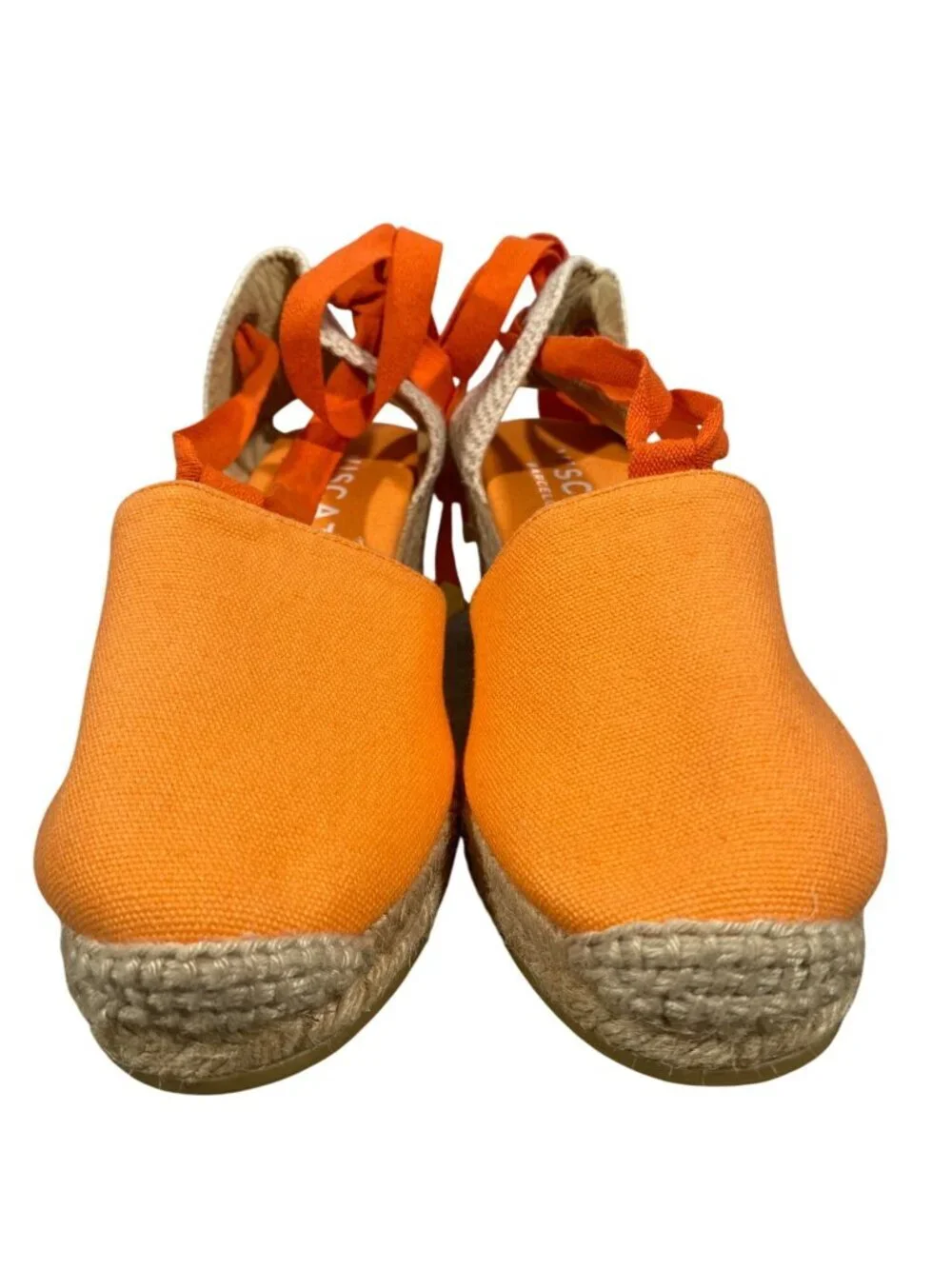 Viscata Espadrille Wedge Sandals Ankle Tie Canvas colorful bright melon 39